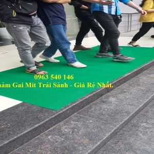 Thảm nhựa gai mít màu xanh trải sảnh tòa nhà.